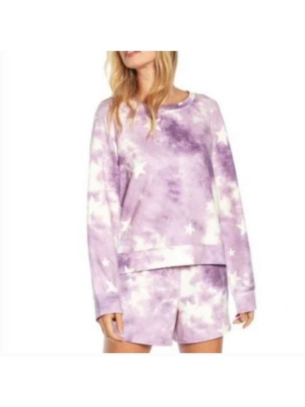 WILDFOX Sweatshirt & Short Lounge Set Purple Tie Dye NEW